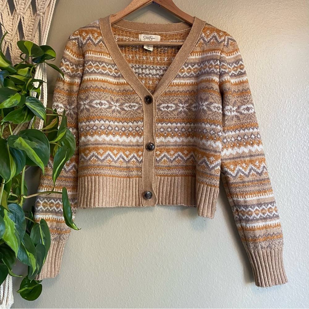 Jessica Simpson brown neutral cropped cardigan sweater